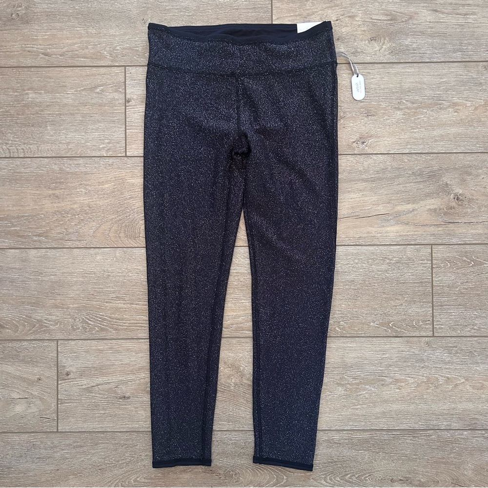 Aerie Black Silver Sparkle Leggings Women Large Holiday Comfy NEW